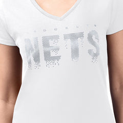 White Brooklyn Nets G-III 4Her by Carl Banks Women's Super-Slim-Fit Metallic Drop Lightweight V-Neck T-Shirt | NBA