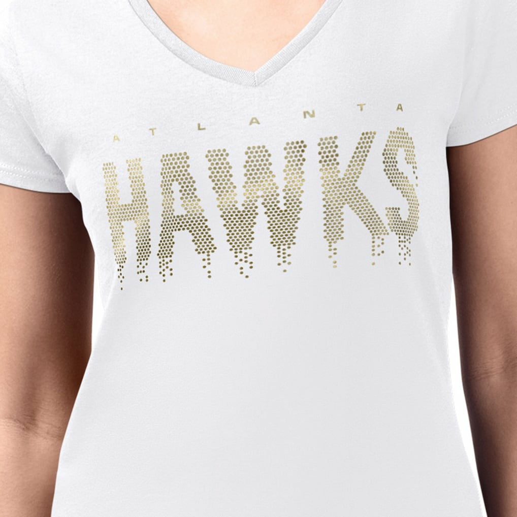 White Atlanta Hawks G-III 4Her by Carl Banks Women's Super-Slim-Fit Metallic Drop Lightweight V-Neck T-Shirt | NBA