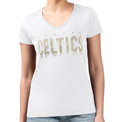 White Boston Celtics G-III 4Her by Carl Banks Women's Super-Slim-Fit Metallic Drop Lightweight V-Neck T-Shirt | NBA