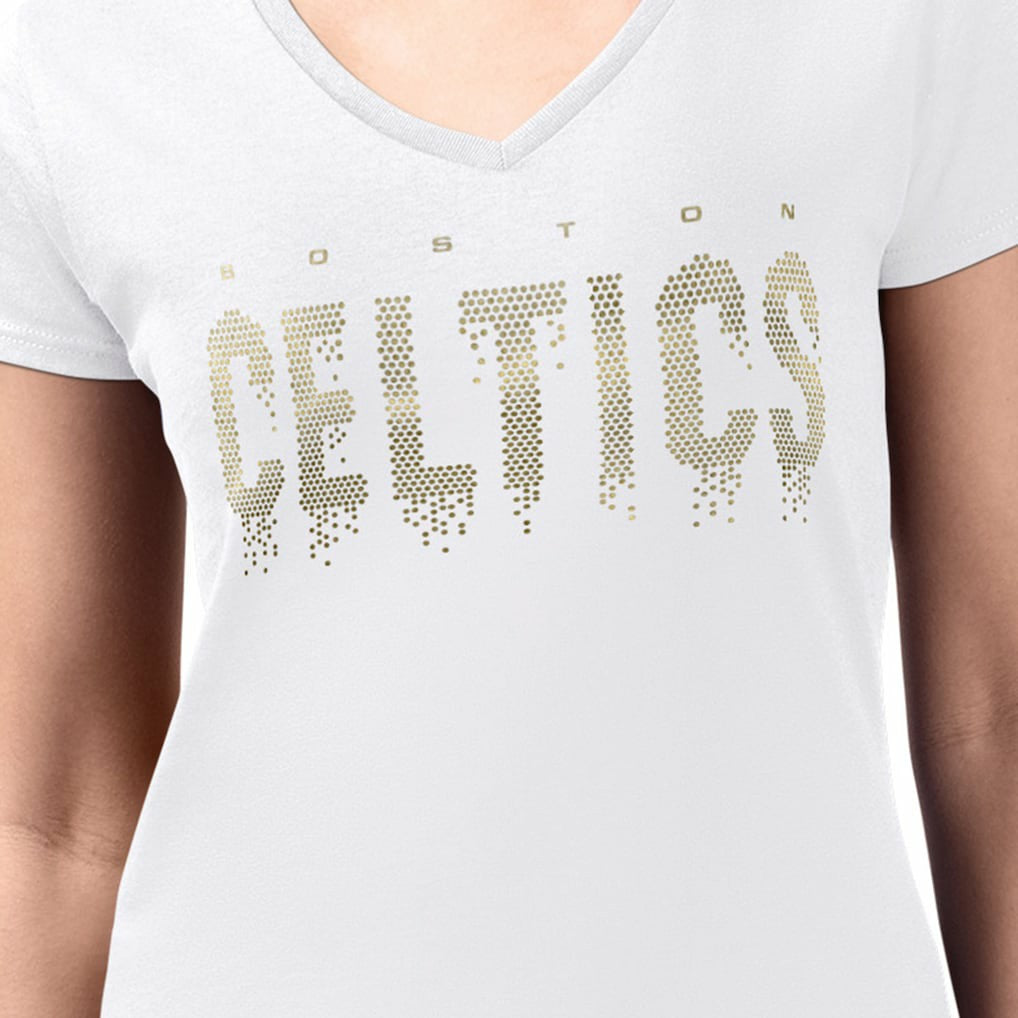 White Boston Celtics G-III 4Her by Carl Banks Women's Super-Slim-Fit Metallic Drop Lightweight V-Neck T-Shirt | NBA