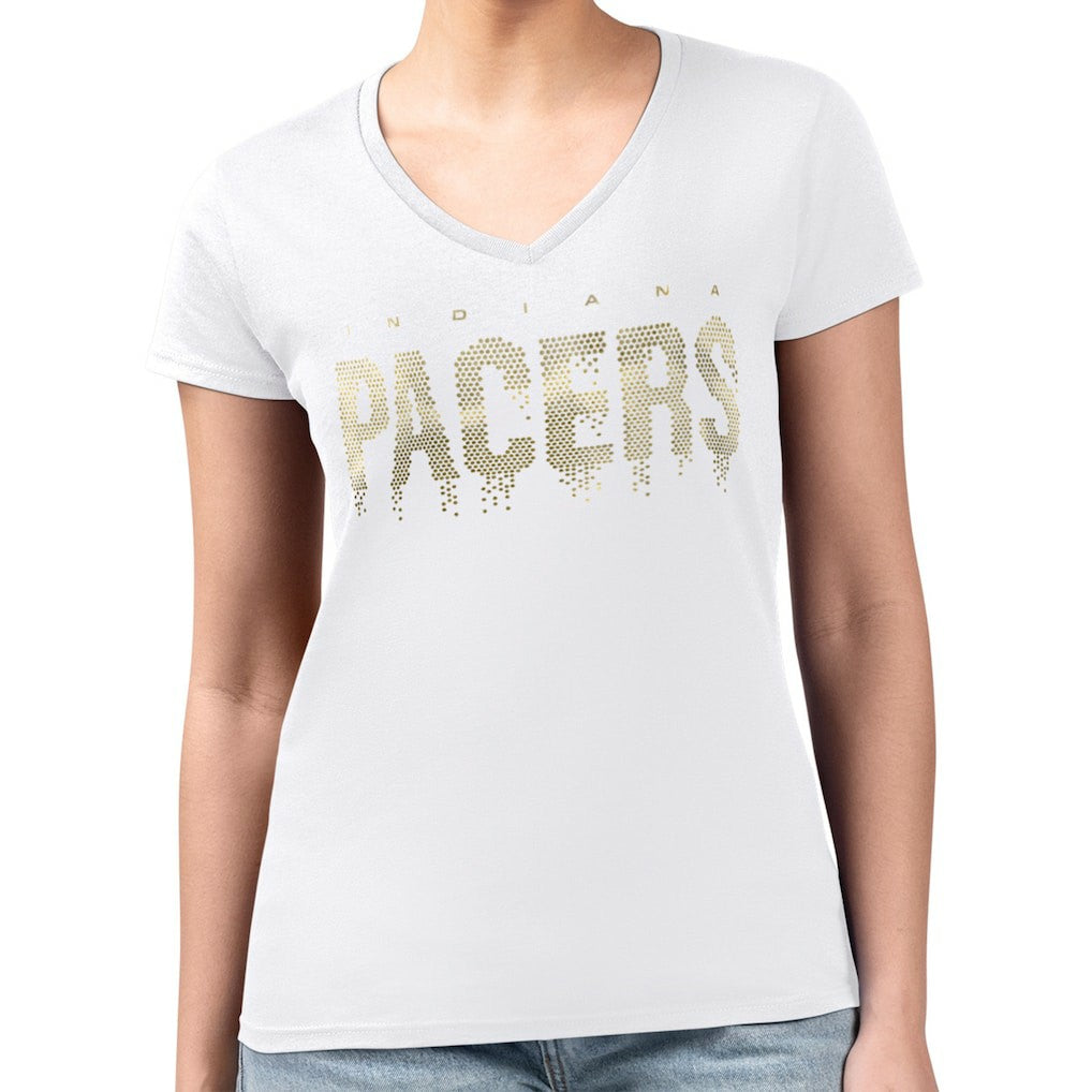 White Indiana Pacers G-III 4Her by Carl Banks Women's Super-Slim-Fit Metallic Drop Lightweight V-Neck T-Shirt | NBA