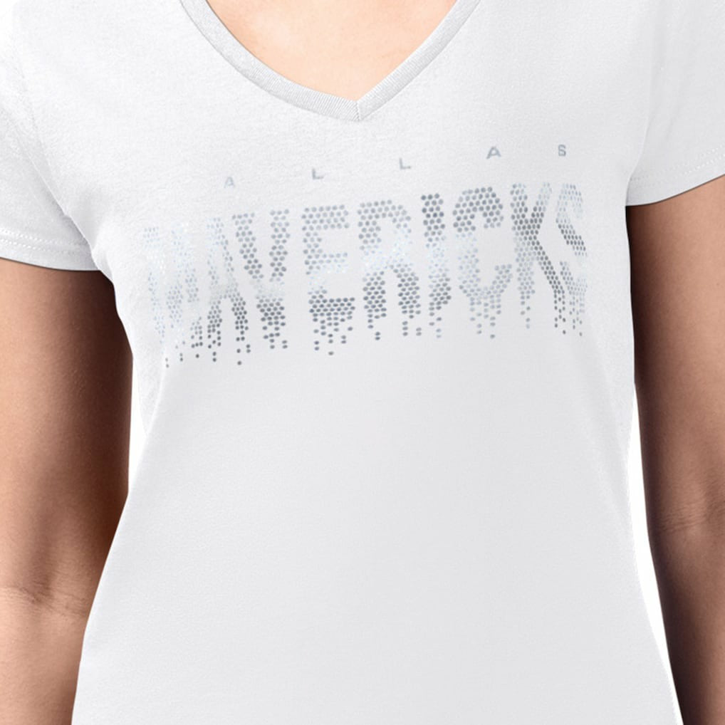White Dallas Mavericks G-III 4Her by Carl Banks Women's Super-Slim-Fit Metallic Drop Lightweight V-Neck T-Shirt sale | NBA