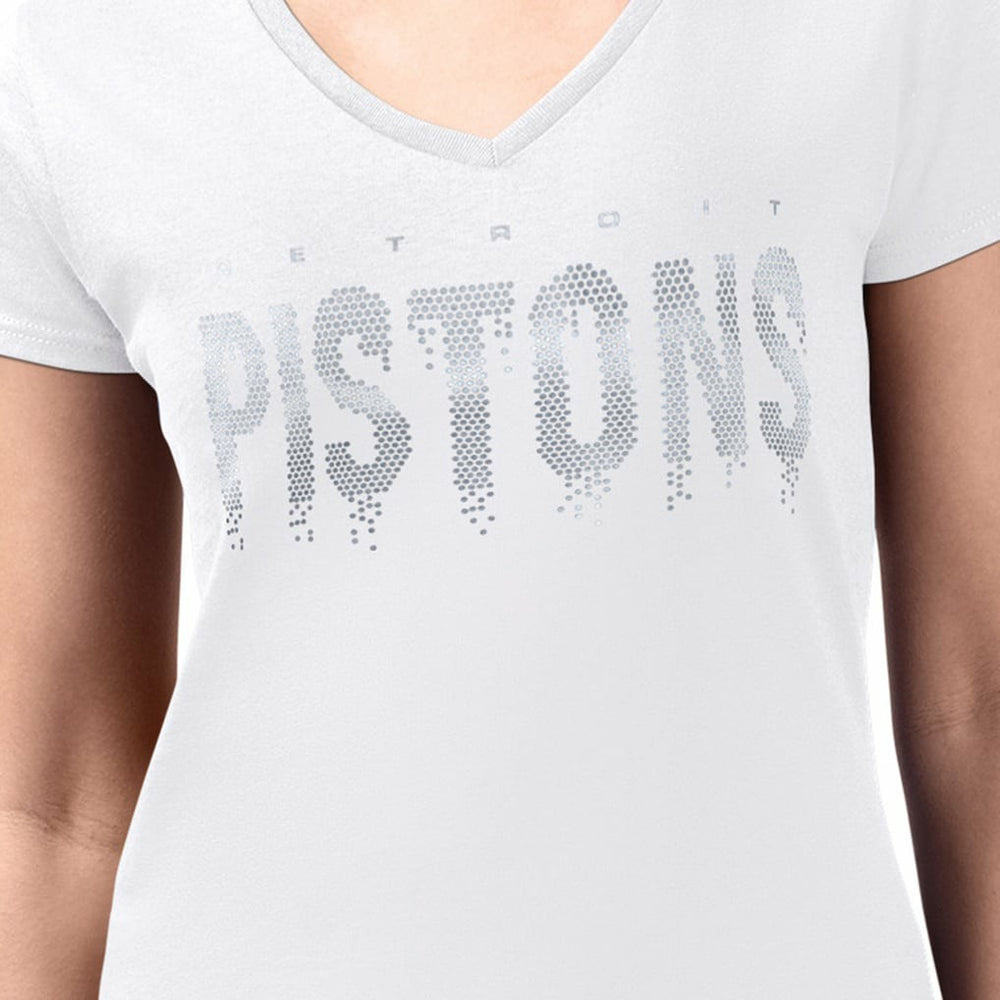 White Detroit Pistons G-III 4Her by Carl Banks Women's Super-Slim-Fit Metallic Drop Lightweight V-Neck T-Shirt sale | NBA