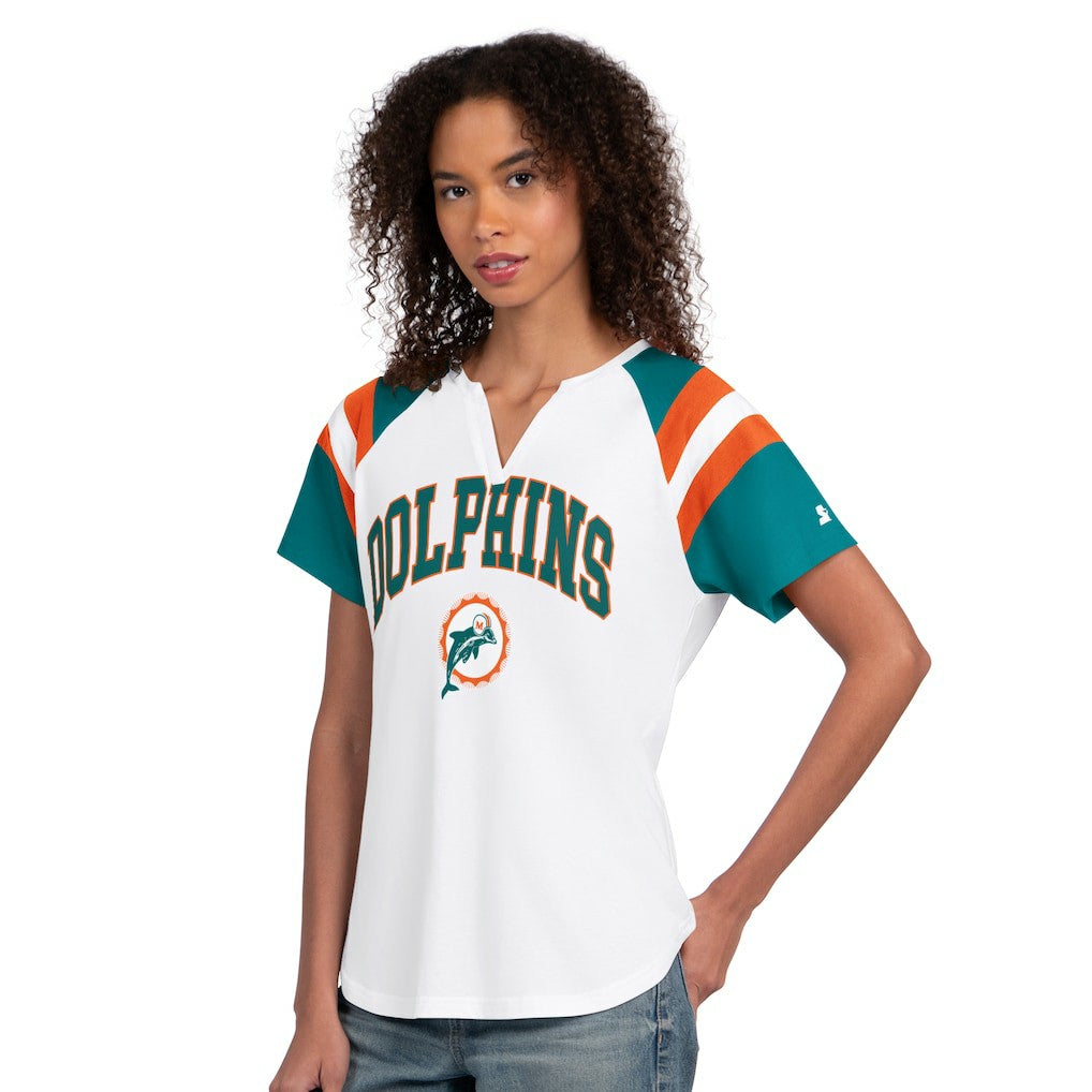 Miami Dolphins Starter Women's Game On Notch Neck T-Shirt | NFL Hot