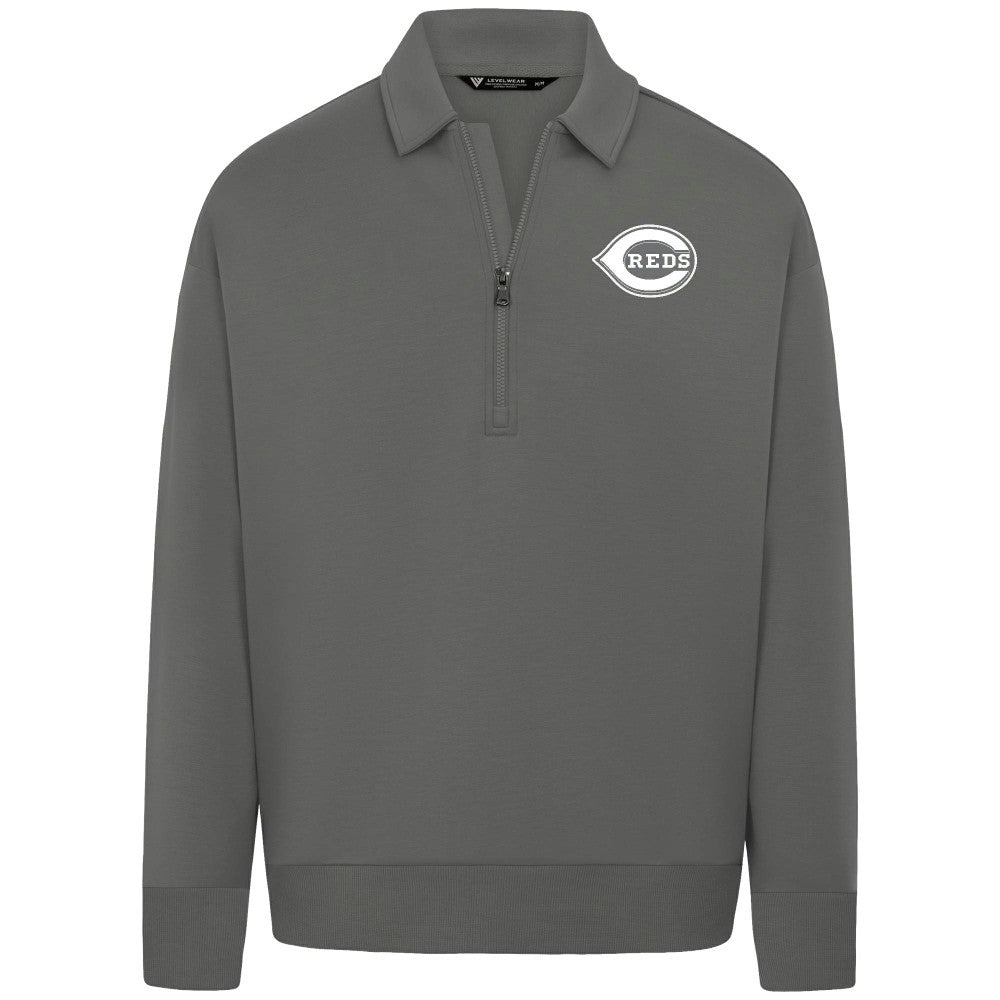Cincinnati Reds Levelwear Luxe Signature Quarter-Zip Chenille Logo Tri-Blend Sweatshirt - MLB Sweatshirts
