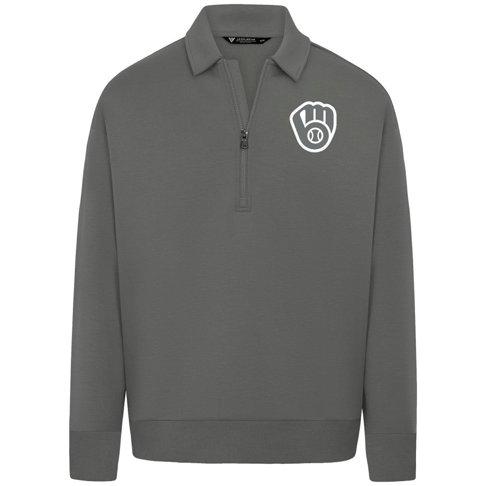 Milwaukee Brewers Levelwear Luxe Signature Quarter-Zip Chenille Logo Tri-Blend Sweatshirt - MLB Sweatshirts