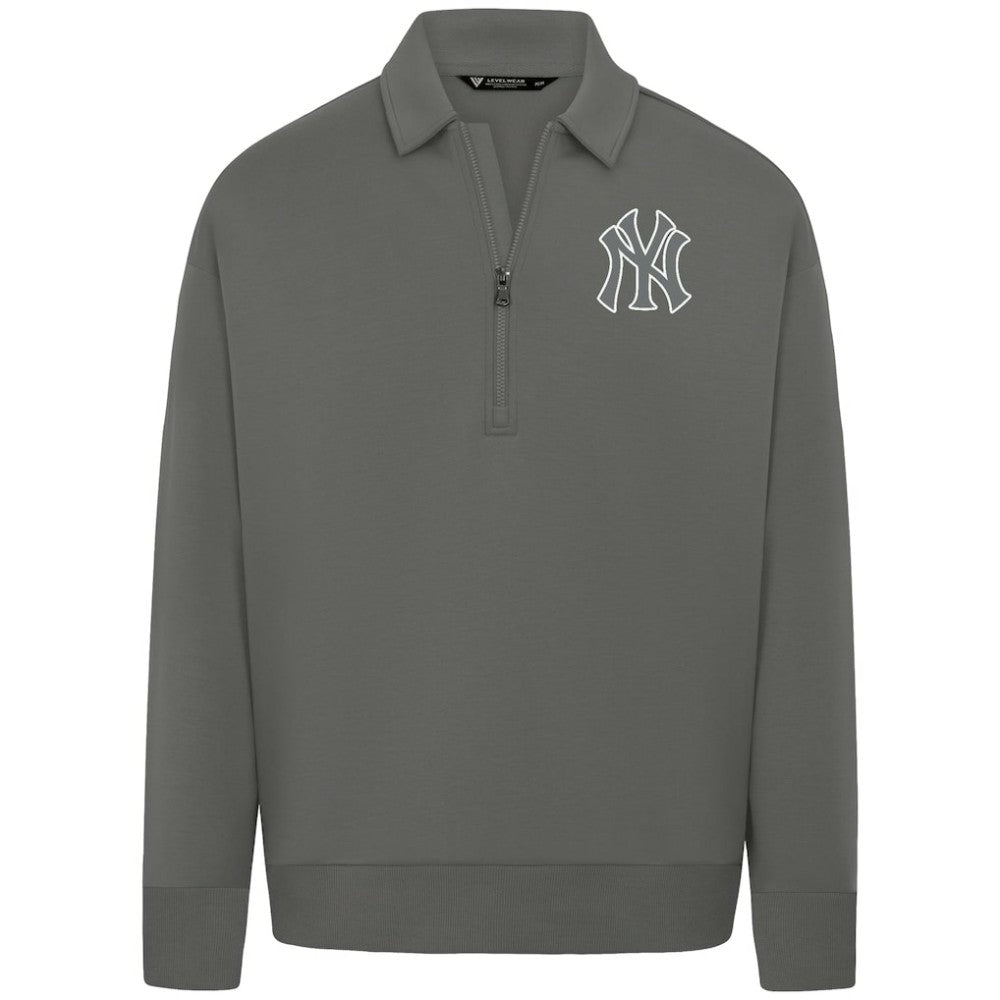 New York Yankees Levelwear Luxe Signature Quarter-Zip Chenille Logo Tri-Blend Sweatshirt - MLB Sweatshirts