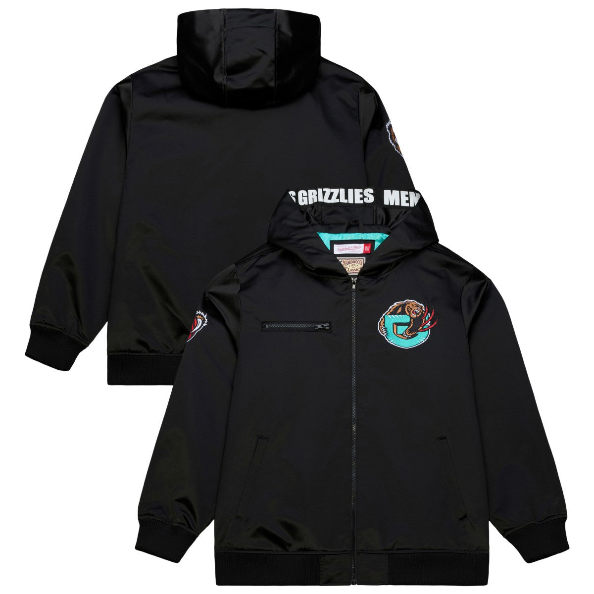 Black Memphis Grizzlies Hardwood Classics Nights Walk the Tunnel Satin Bomber Full-Snap Hooded Jacket | NBA