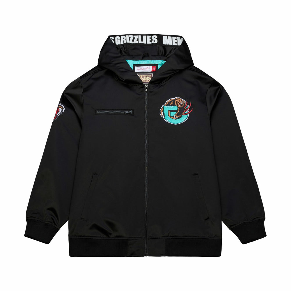 Black Memphis Grizzlies Hardwood Classics Nights Walk the Tunnel Satin Bomber Full-Snap Hooded Jacket | NBA