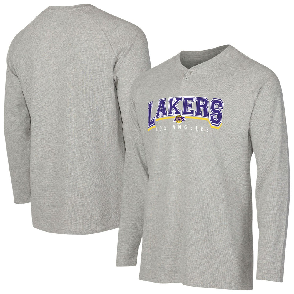 Gray Los Angeles Lakers Concepts Sport Hawthorn Thermal Knit Long Sleeve Henley T-Shirt | NBA