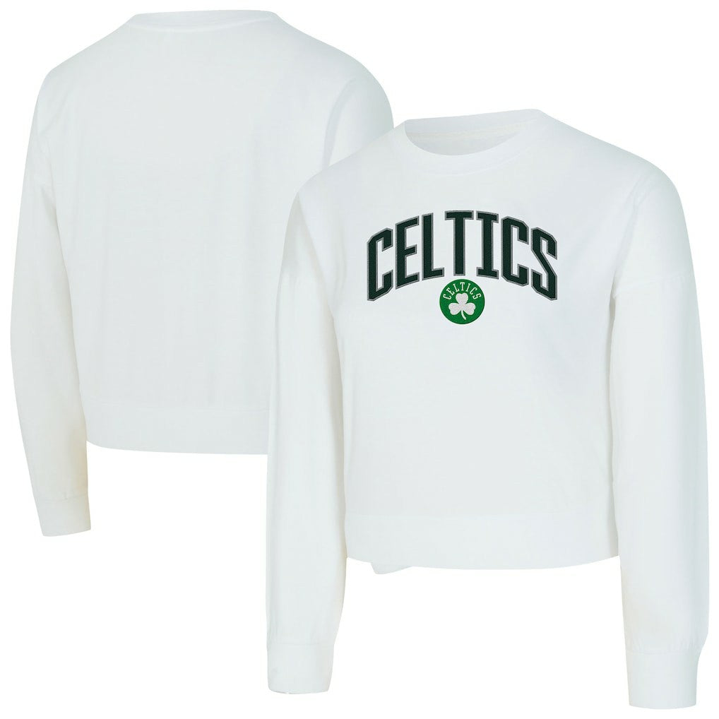 White Boston Celtics Concepts Sport Women's Laney Chenille Cropped Long Sleeve T-Shirt | NBA