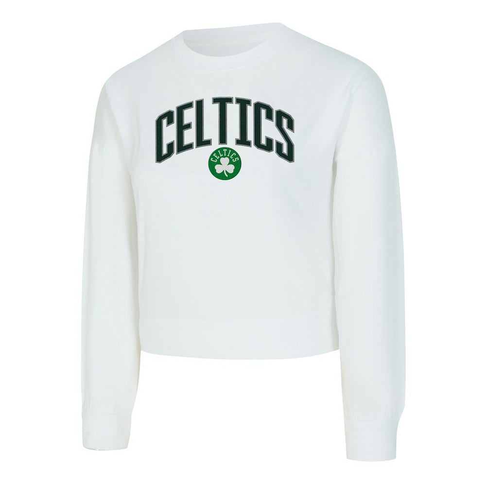 White Boston Celtics Concepts Sport Women's Laney Chenille Cropped Long Sleeve T-Shirt | NBA