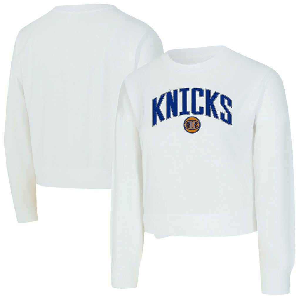 White New York Knicks Concepts Sport Women's Laney Chenille Cropped Long Sleeve T-Shirt | NBA