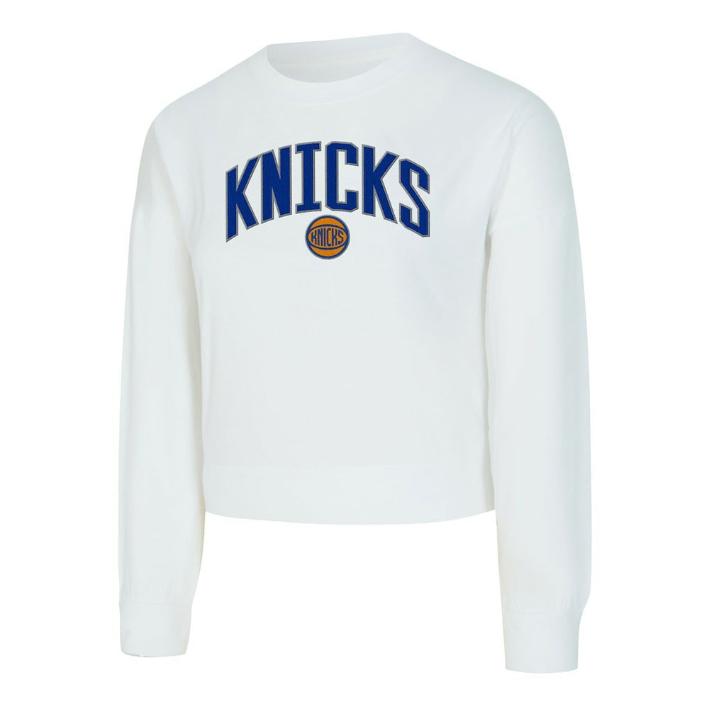 White New York Knicks Concepts Sport Women's Laney Chenille Cropped Long Sleeve T-Shirt | NBA