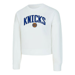 White New York Knicks Concepts Sport Women's Laney Chenille Cropped Long Sleeve T-Shirt | NBA