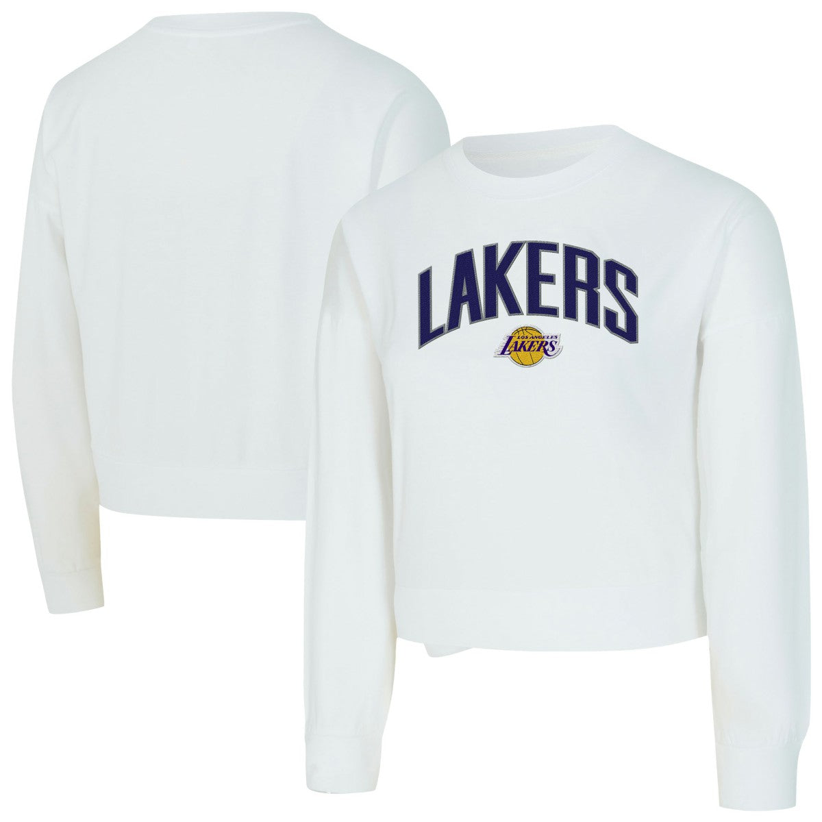White Los Angeles Lakers Concepts Sport Women's Laney Chenille Cropped Long Sleeve T-Shirt | NBA