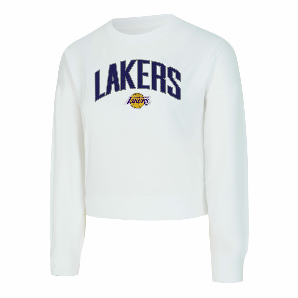 White Los Angeles Lakers Concepts Sport Women's Laney Chenille Cropped Long Sleeve T-Shirt | NBA