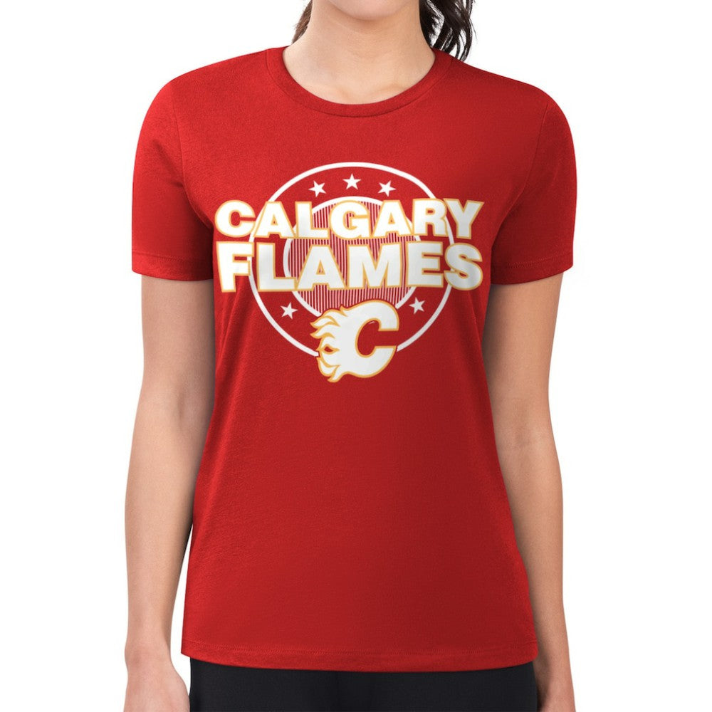 Calgary Flames G-III 4Her by Carl Banks Women's Super-Slim Lightweight Pinstripe Circle Graphic T-Shirt -  NHL T-shirts
