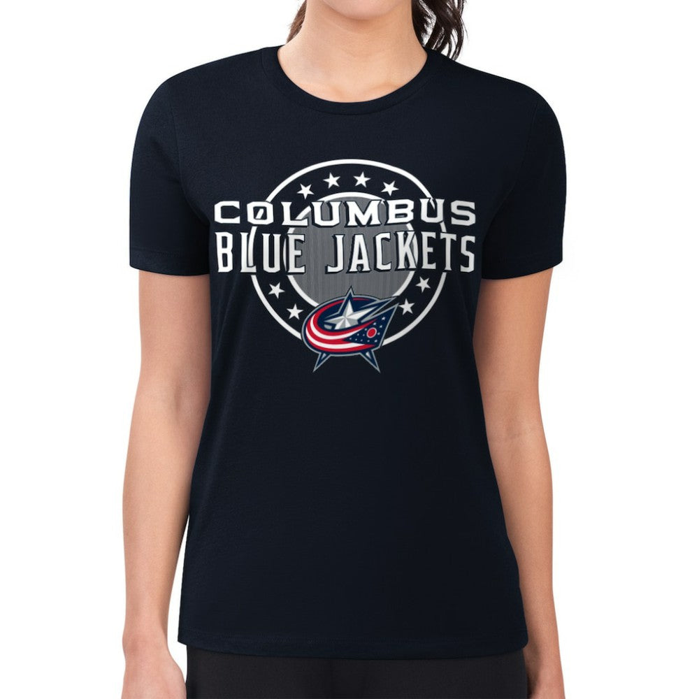 Columbus Blue Jackets G-III 4Her by Carl Banks Women's Super-Slim Lightweight Pinstripe Circle Graphic T-Shirt -  NHL T-shirts