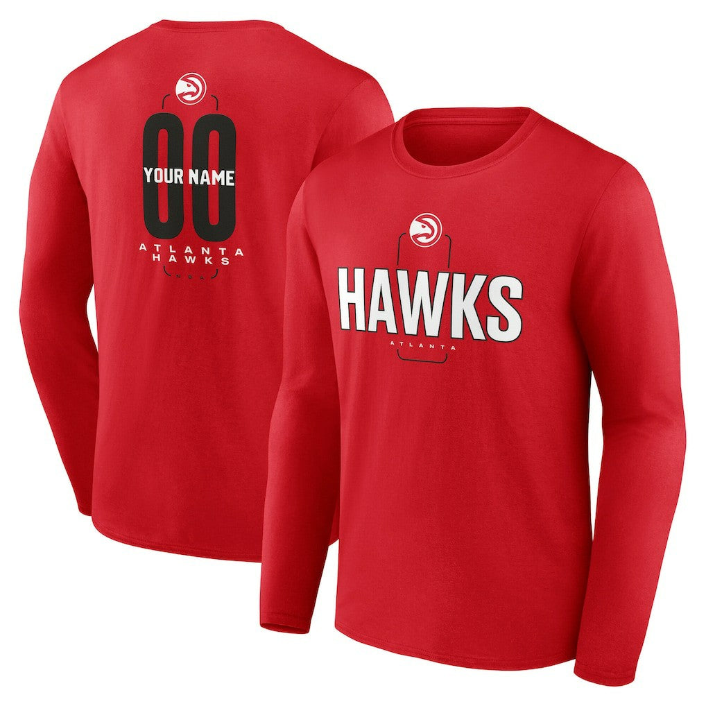 Red Atlanta Hawks Center Court Name & Number Custom Long Sleeve T-Shirt | NBA