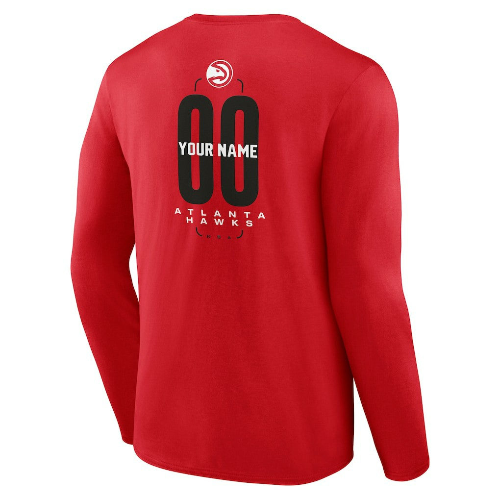 Red Atlanta Hawks Center Court Name & Number Custom Long Sleeve T-Shirt | NBA