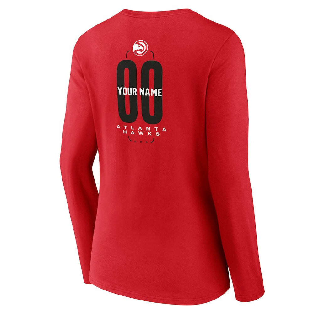 Red Atlanta Hawks Women's Center Court Name & Number Custom Long Sleeve V-Neck T-Shirt | NBA