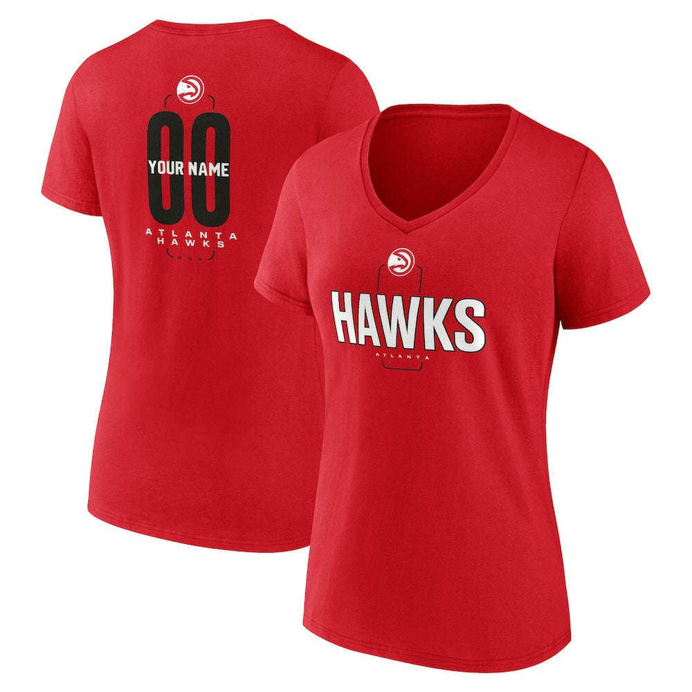 Red Atlanta Hawks Women's Center Court Name & Number Custom V-Neck T-Shirt | NBA