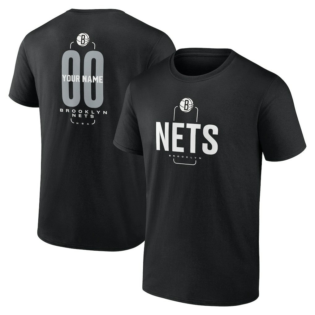 Black Brooklyn Nets Center Court Name & Number Custom T-Shirt | NBA