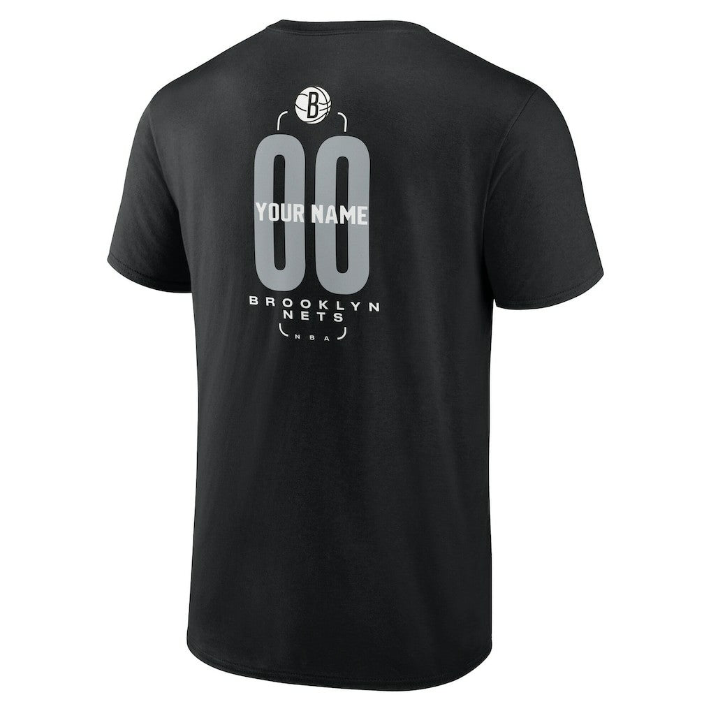 Black Brooklyn Nets Center Court Name & Number Custom T-Shirt | NBA