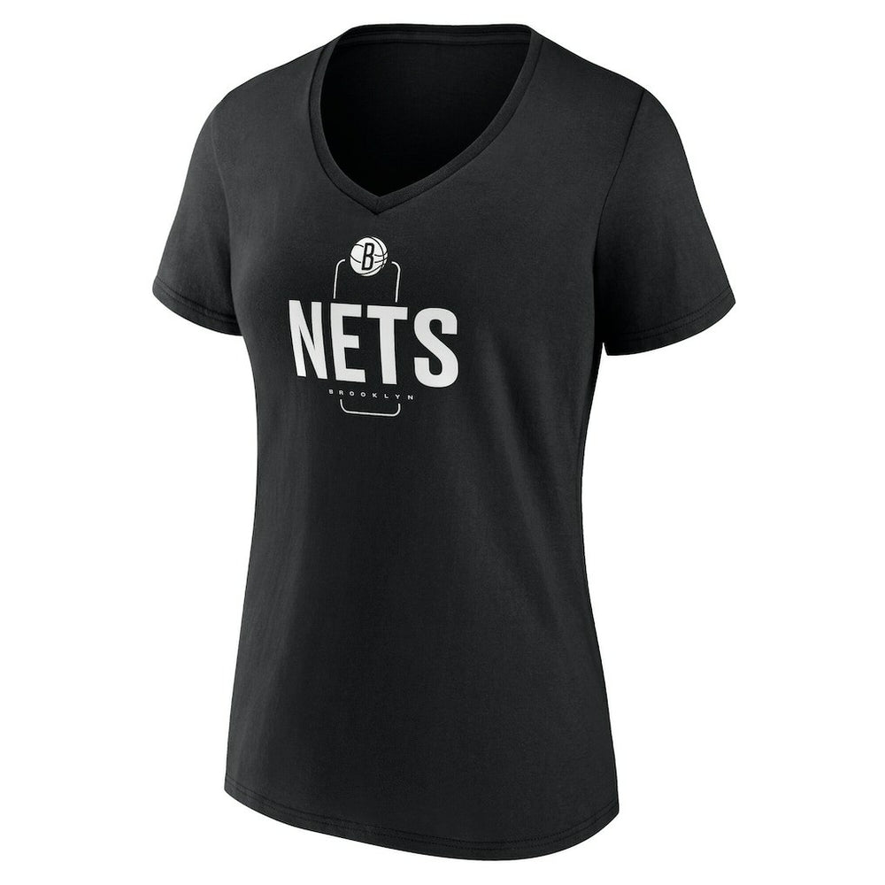 Black Brooklyn Nets Women's Center Court Name & Number Custom V-Neck T-Shirt | NBA