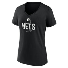 Black Brooklyn Nets Women's Center Court Name & Number Custom V-Neck T-Shirt | NBA