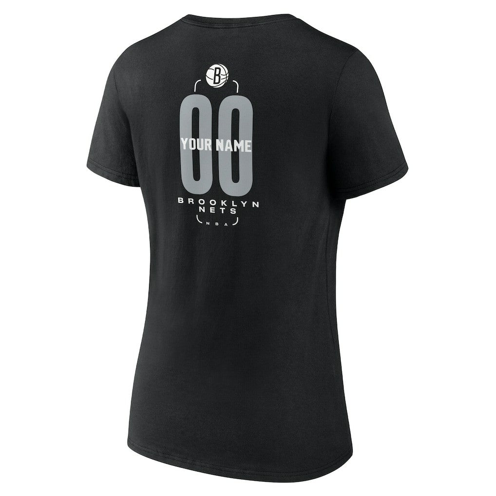 Black Brooklyn Nets Women's Center Court Name & Number Custom V-Neck T-Shirt | NBA