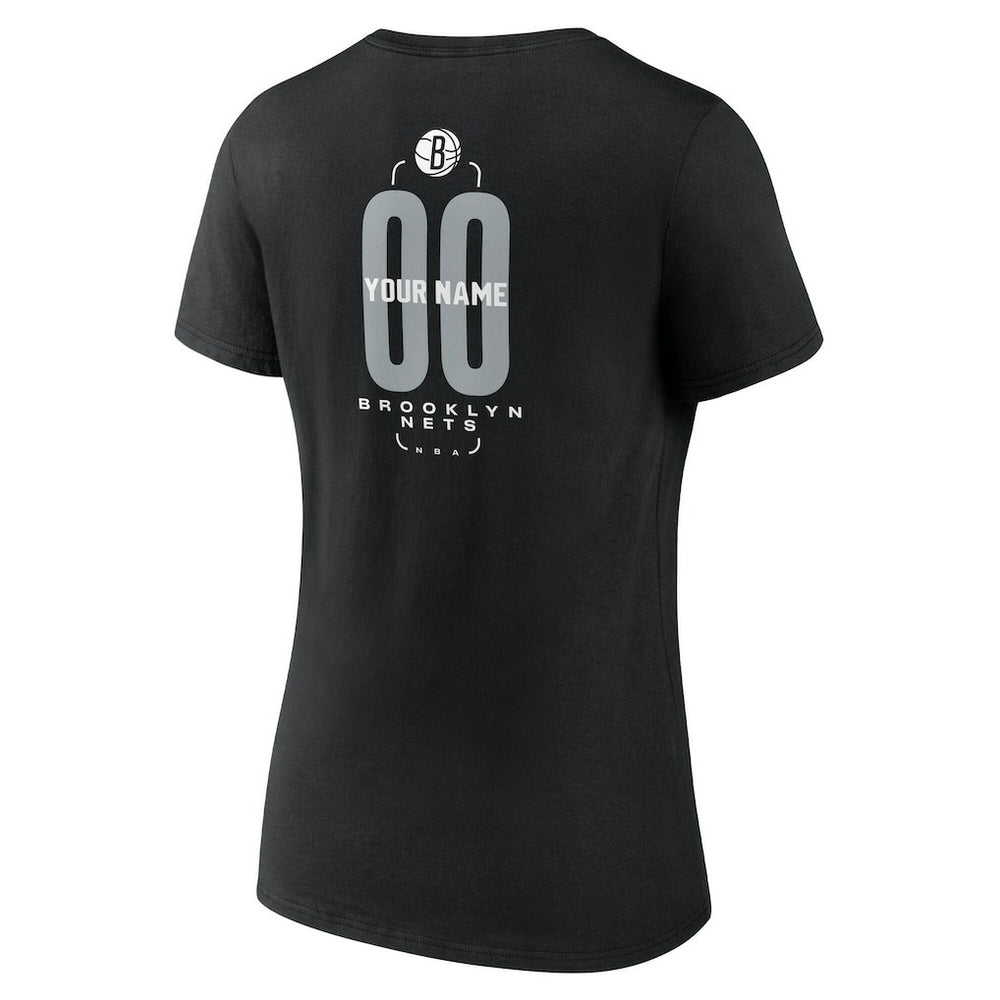 Black Brooklyn Nets Women's Center Court Name & Number Custom V-Neck T-Shirt | NBA