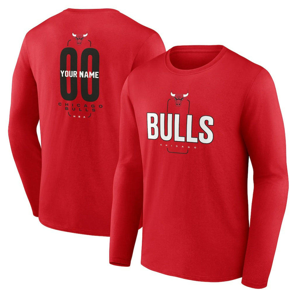 Red Chicago Bulls Center Court Name & Number Custom Long Sleeve T-Shirt sale | NBA