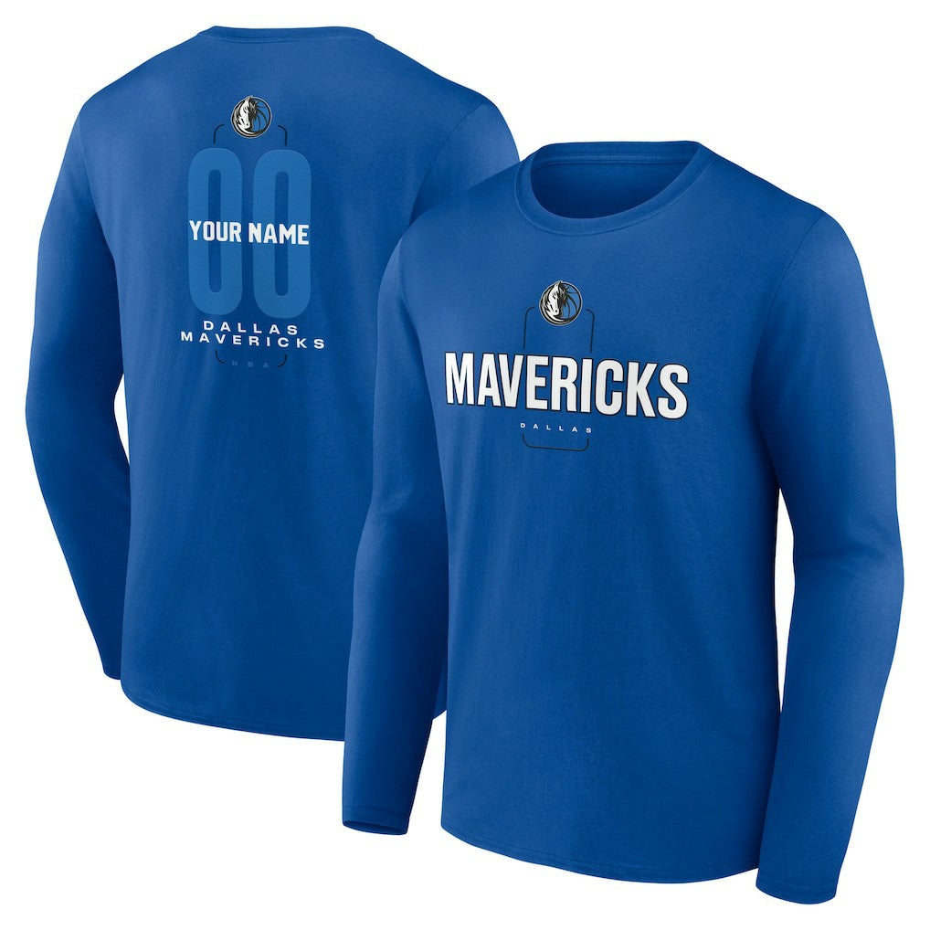 Blue Dallas Mavericks Center Court Name & Number Custom Long Sleeve T-Shirt sale | NBA