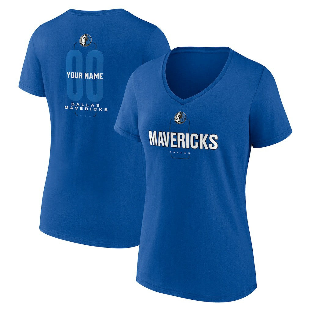 Blue Dallas Mavericks Women's Center Court Name & Number Custom V-Neck T-Shirt sale | NBA