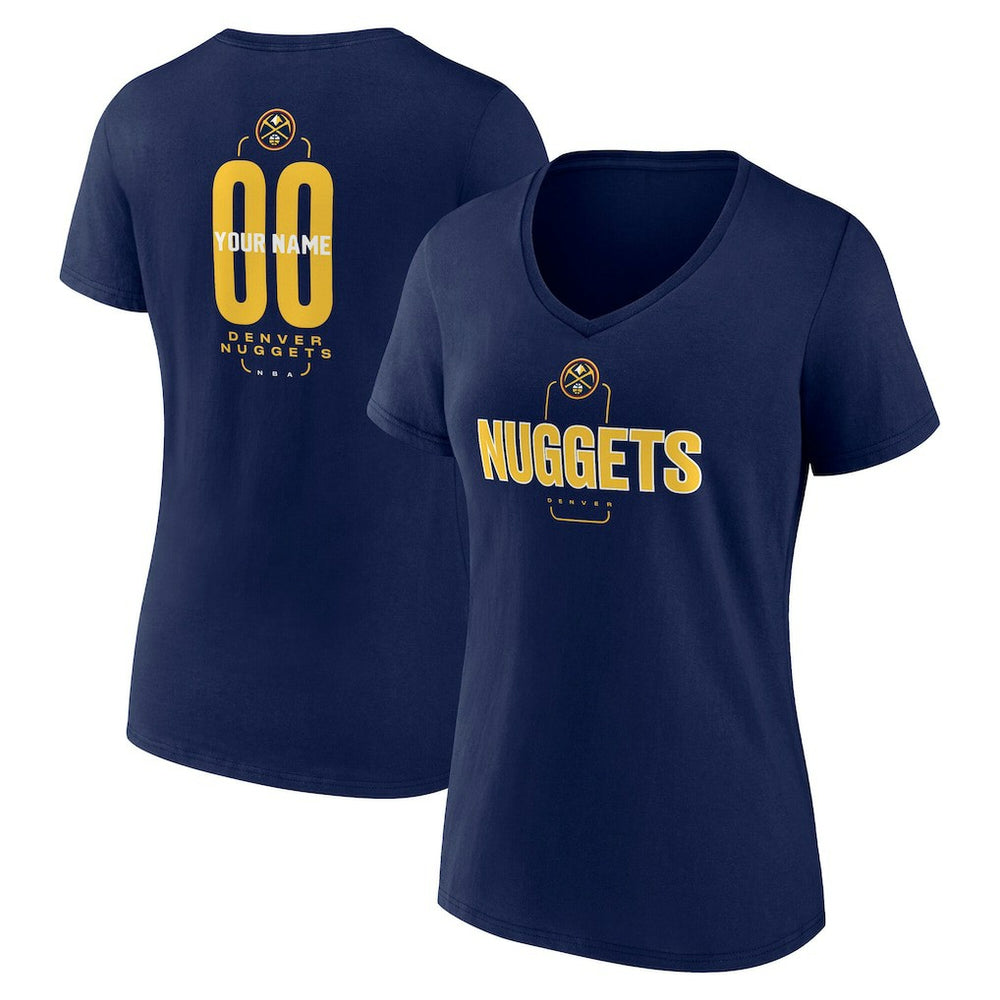 Navy Denver Nuggets Women's Center Court Name & Number Custom V-Neck T-Shirt sale | NBA