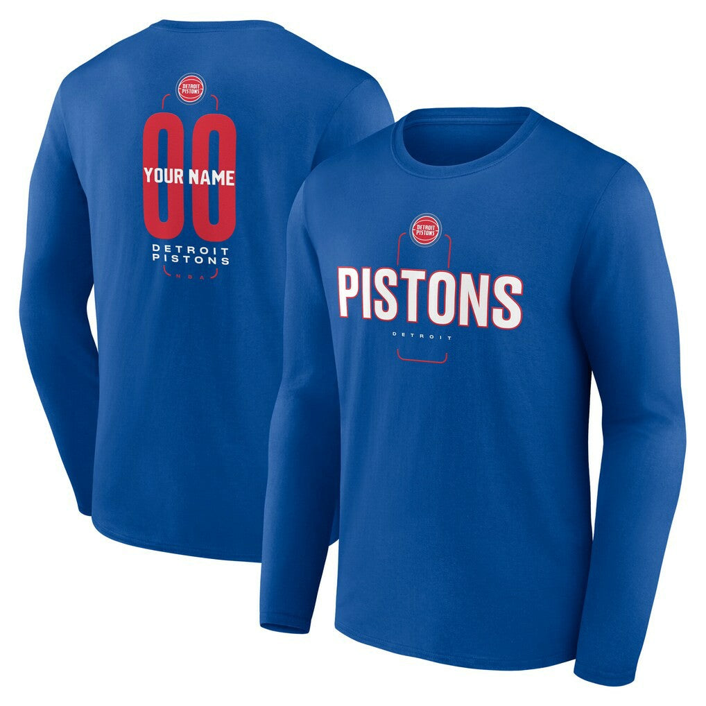 Blue Detroit Pistons Center Court Name & Number Custom Long Sleeve T-Shirt sale | NBA