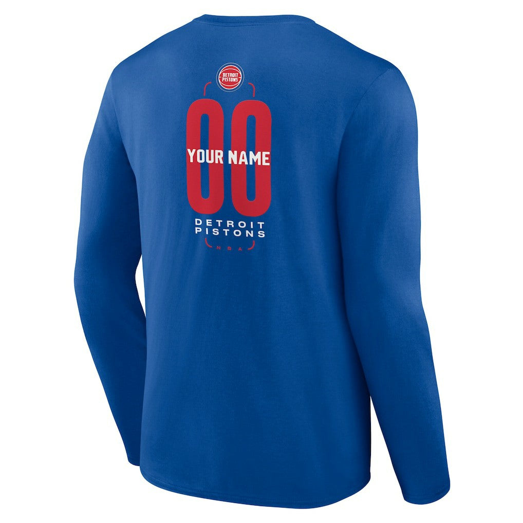 Blue Detroit Pistons Center Court Name & Number Custom Long Sleeve T-Shirt sale | NBA