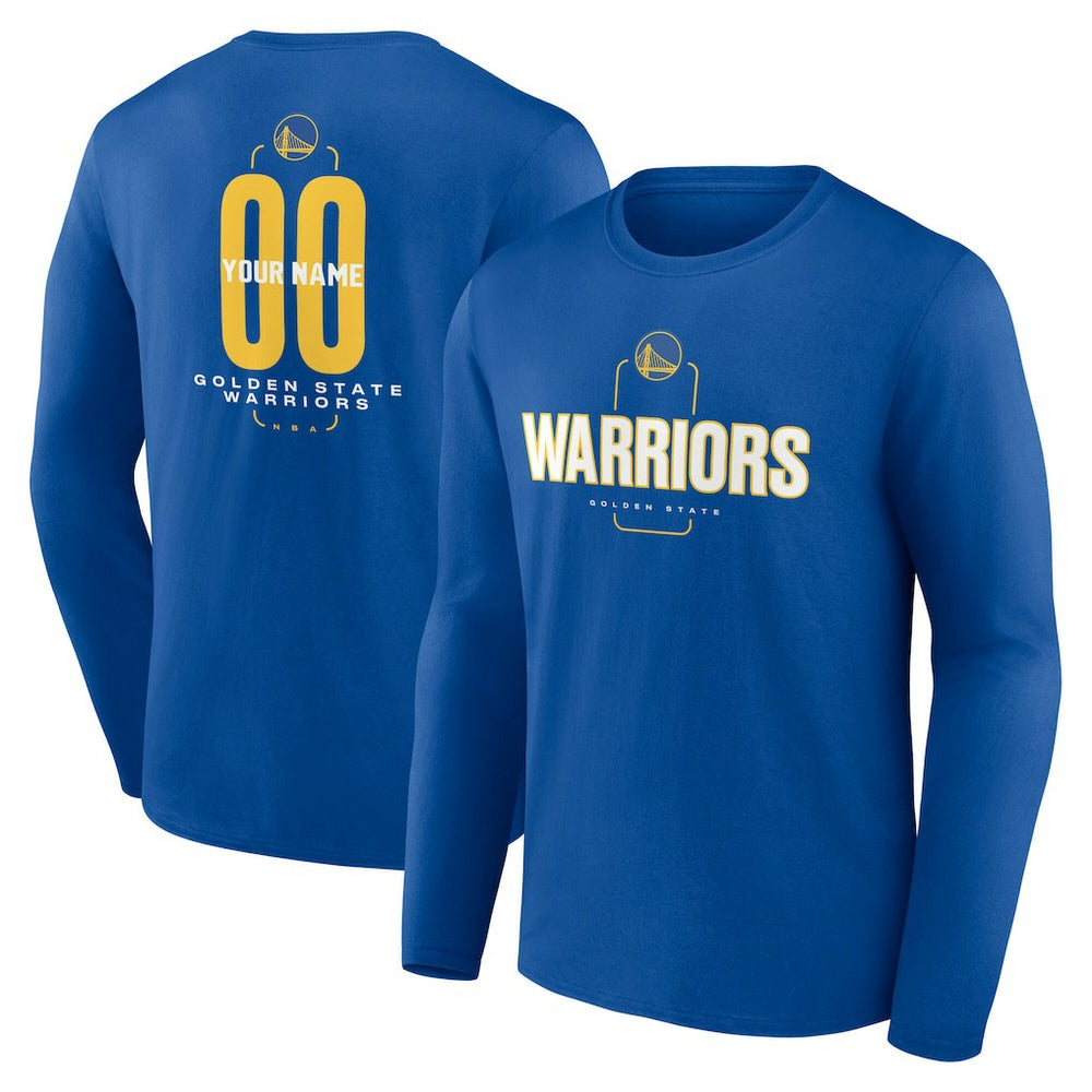 Royal Golden State Warriors Center Court Name & Number Custom Long Sleeve T-Shirt sale | NBA