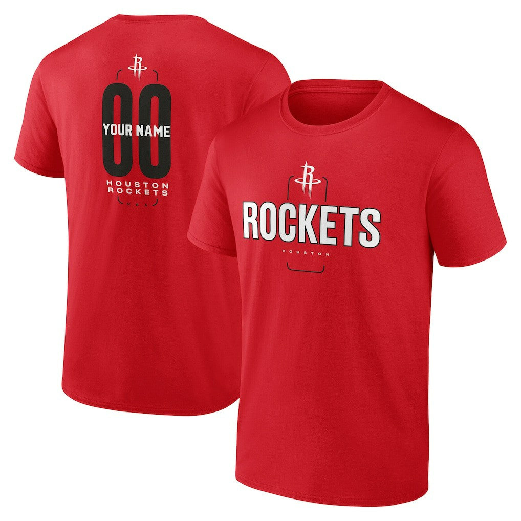 Red Houston Rockets Center Court Name & Number Custom T-Shirt | NBA