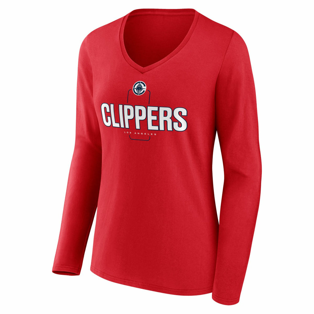 Red LA Clippers Women's Center Court Name & Number Custom Long Sleeve V-Neck T-Shirt | NBA