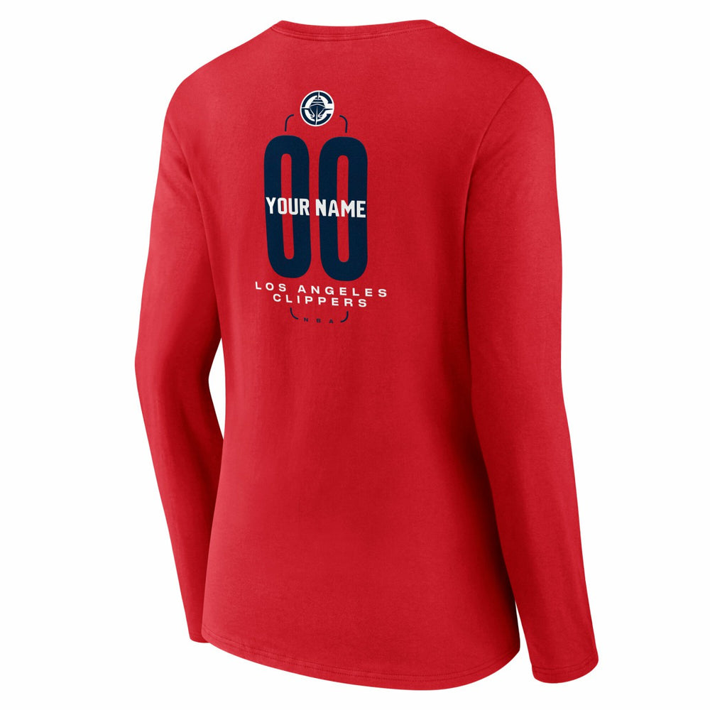 Red LA Clippers Women's Center Court Name & Number Custom Long Sleeve V-Neck T-Shirt | NBA