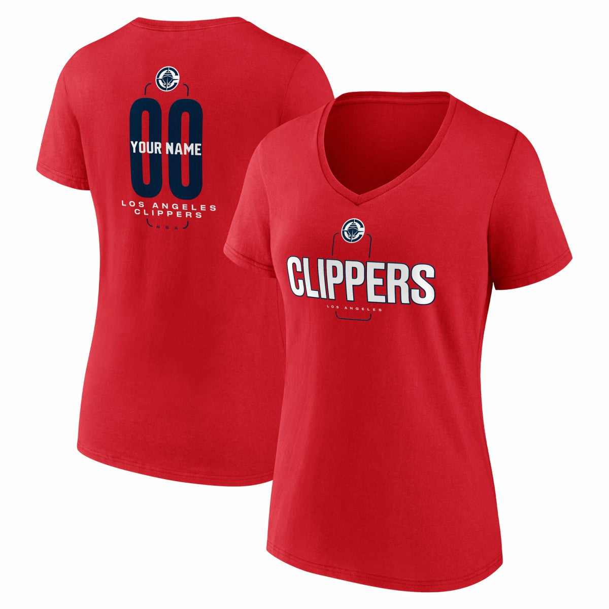 Red LA Clippers Women's Center Court Name & Number Custom V-Neck T-Shirt | NBA