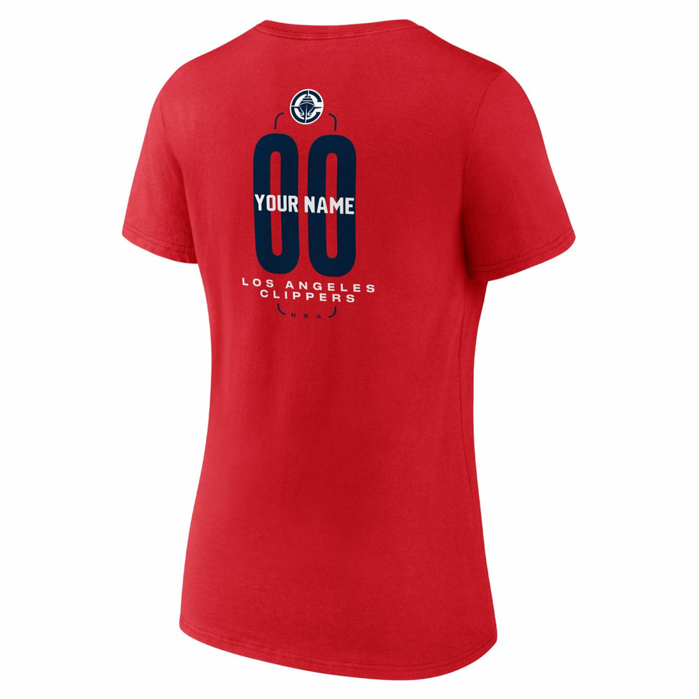 Red LA Clippers Women's Center Court Name & Number Custom V-Neck T-Shirt | NBA