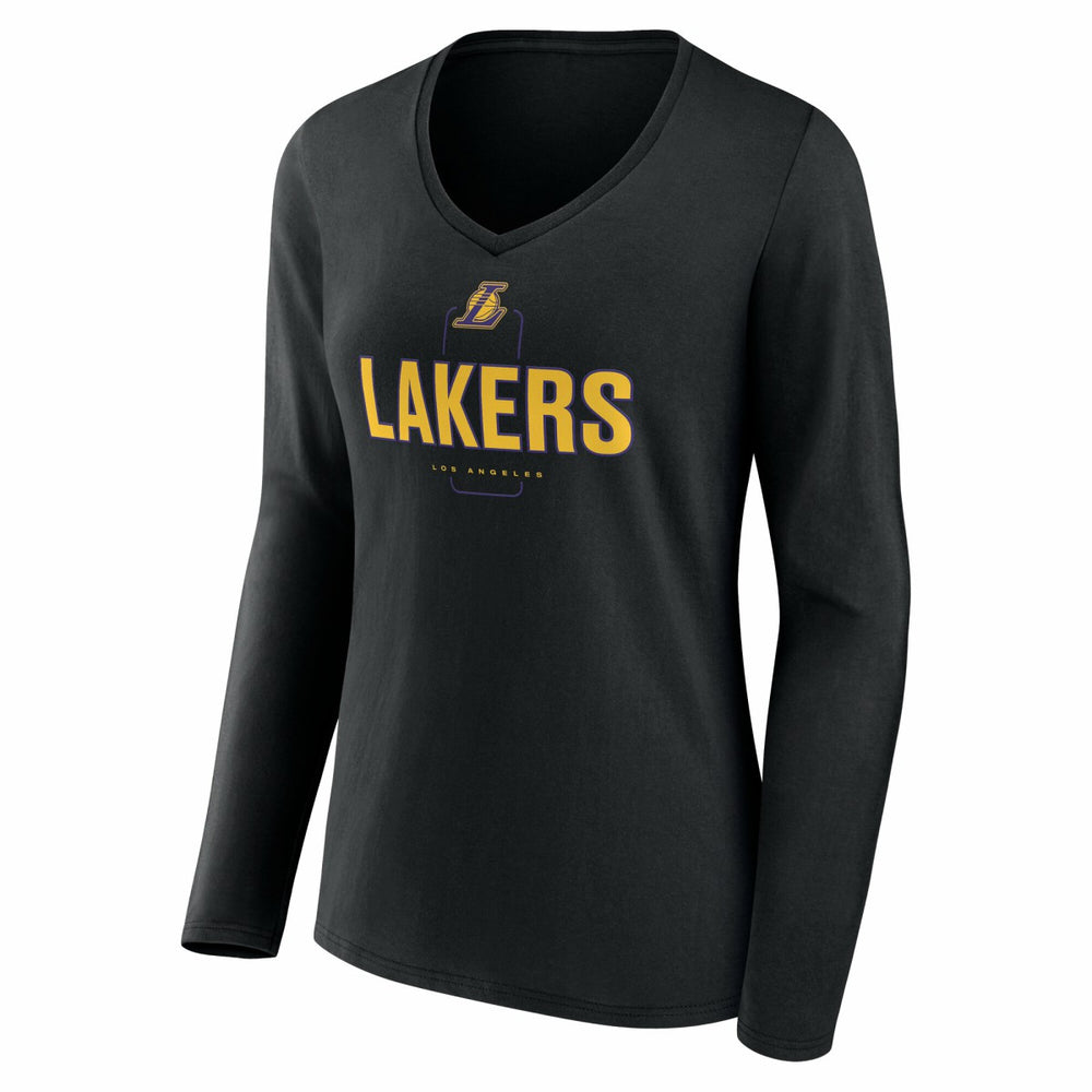 Black Los Angeles Lakers Women's Center Court Name & Number Custom Long Sleeve V-Neck T-Shirt | NBA