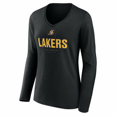 Black Los Angeles Lakers Women's Center Court Name & Number Custom Long Sleeve V-Neck T-Shirt | NBA