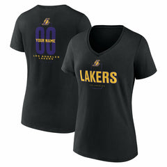 Black Los Angeles Lakers Women's Center Court Name & Number Custom V-Neck T-Shirt | NBA