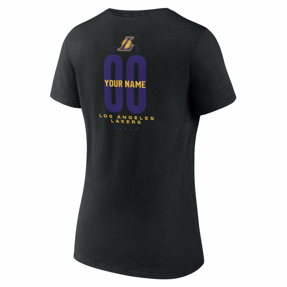 Black Los Angeles Lakers Women's Center Court Name & Number Custom V-Neck T-Shirt | NBA