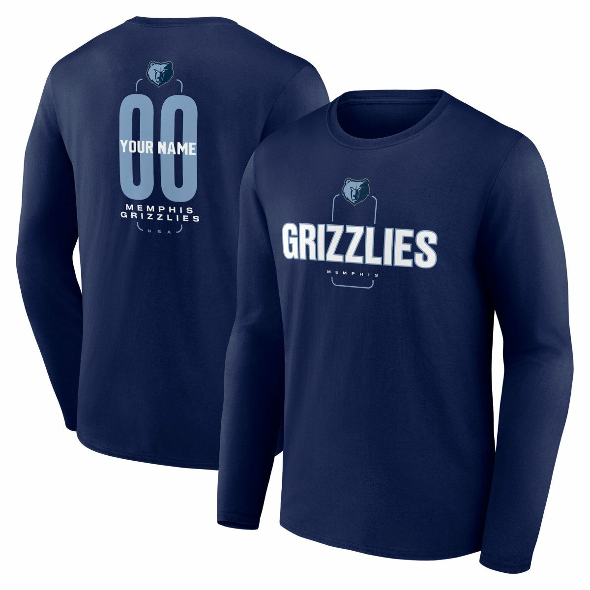 Navy Memphis Grizzlies Center Court Name & Number Custom Long Sleeve T-Shirt | NBA